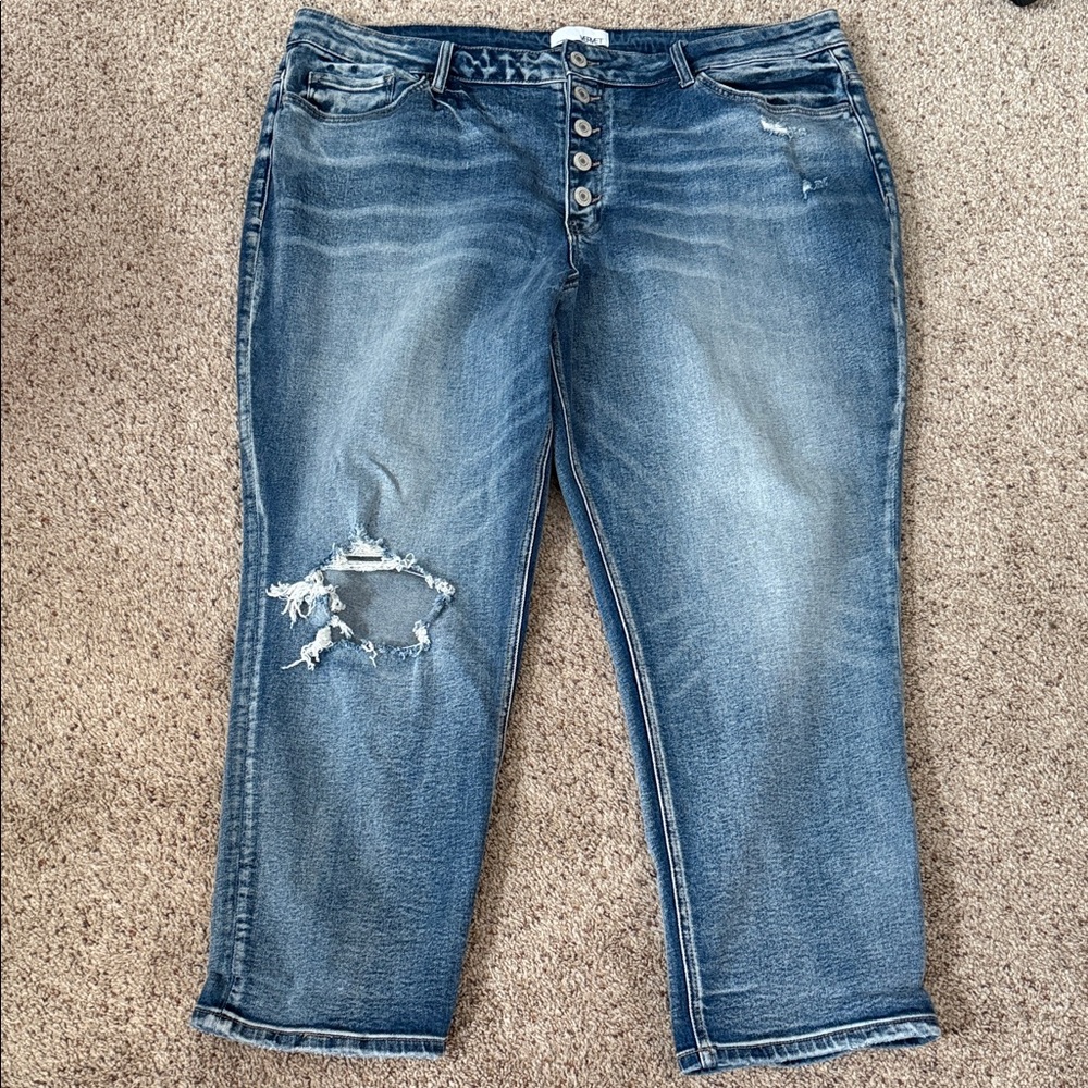 VERVET BY FLYING MONKEY Blue Distressed Boyfriend Jeans